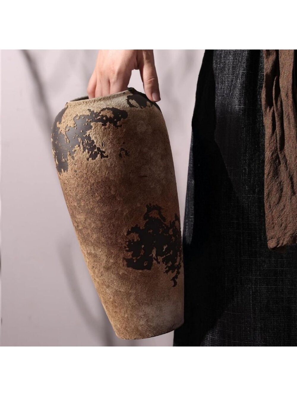 12.6-Inch Rustic Ceramic Vase - Wabi Sabi Decorative Pottery for Home Decor